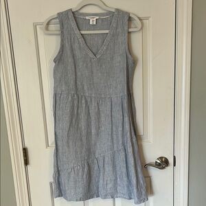 Lucky Brand Women's Blue Striped Sleeveless 100% Linen Dress